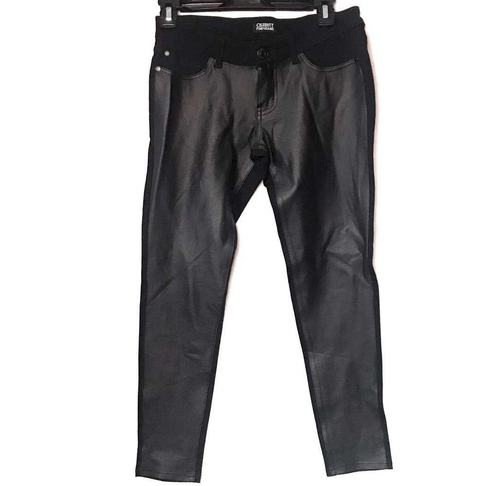 Celebrity Pink Stretchy Black Jeans Jeggings with Faux Leather Front Siz…